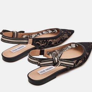 Steve Madden Olsen Elegant Black Lace Slingback Pointed-Toe Flats